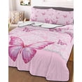 thumbnail image 3 of Quilts Queen Size Bedding Set, Pink Floral Butterflies Lightweight Quilted Comforter, Abstract Art Vintage Botanical Soft Reversible Bedspread Coverlet with Pillow Covers for All Season, 90" x 96", 3 of 7