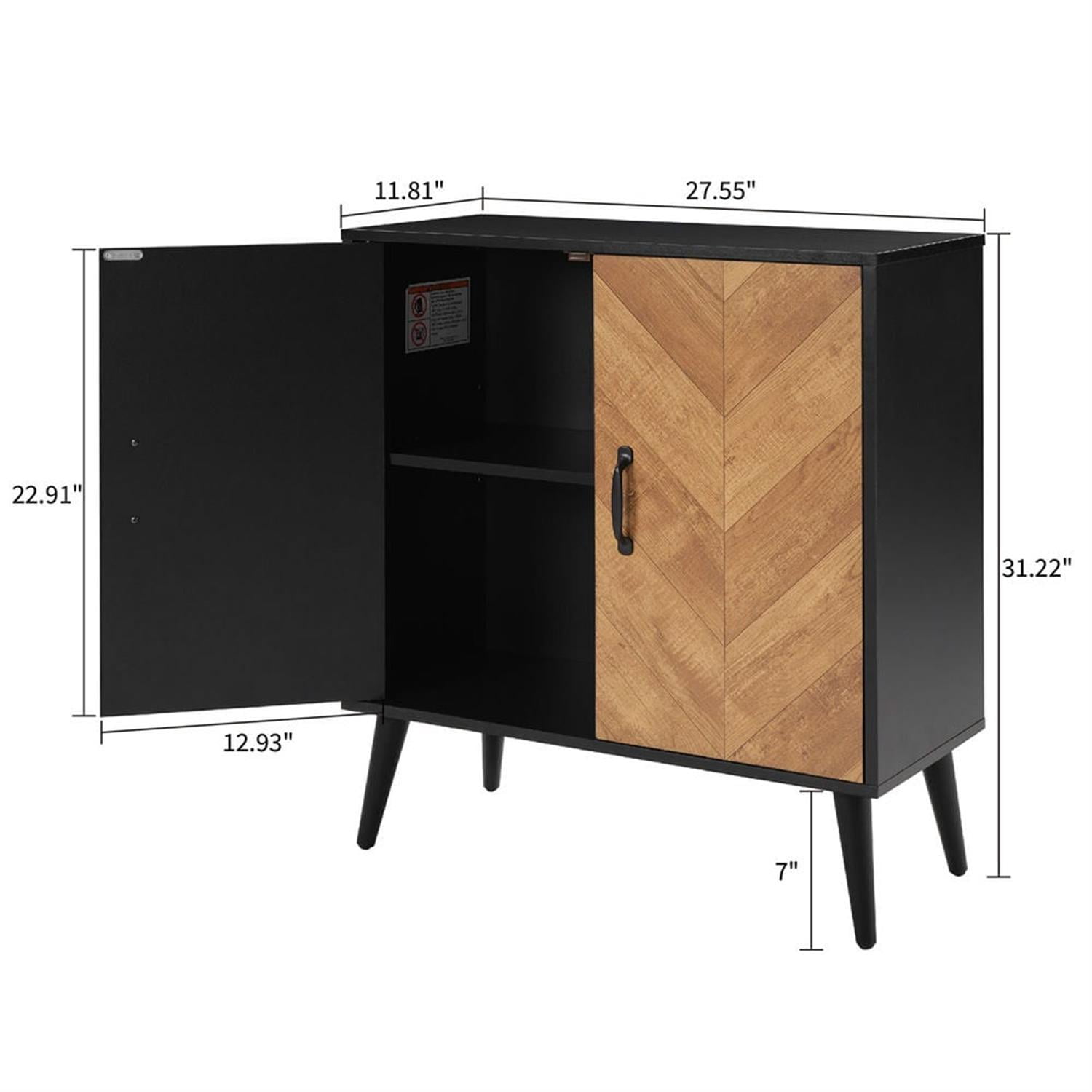Demi Bonn Accent Cabinet with Adjustable Shelf, Kitchen Storage Cabinet with Herringbone Design, Sideboard for Living Room, Kitchen, Entryway, Black