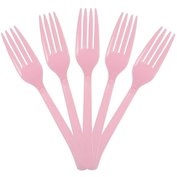 JAM Paper Plastic Forks, Light Pink, 50 Disposable Forks/Pack
