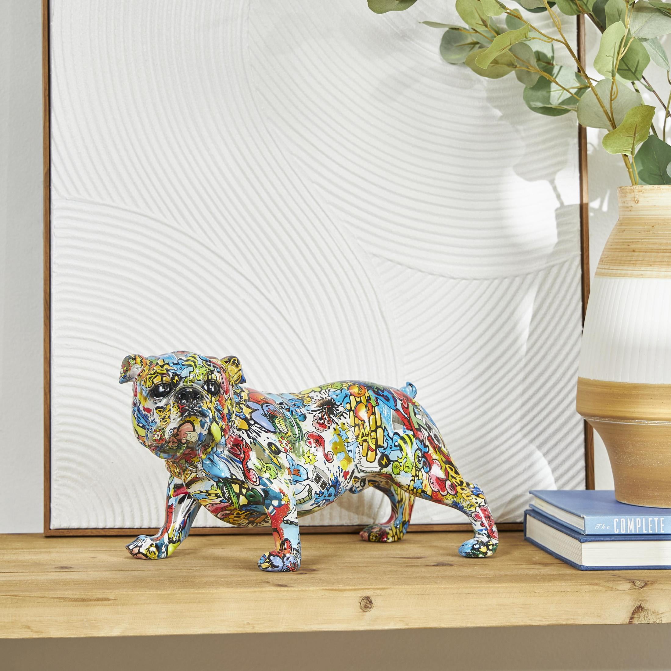 15" x 8" Multi Colored Resin Bulldog Sculpture, by DecMode