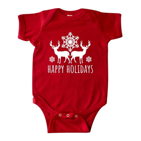 

Inktastic Happy Holidays Reindeer Silhouette and Snowflakes Gift Baby Boy or Baby Girl Bodysuit