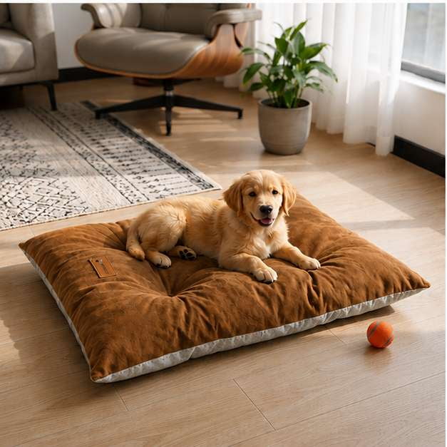 LAXDAGRE Plush Dog Bed for Medium Large Dogs, Soft Cushioned Dog Crate Bed with Non-Slip Bottom, Tufted Kennel Pad & Pet Sleeping Mat, Coffee, 36" x 23"