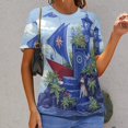 thumbnail image 3 of Lighthouse Dog Flags Ocean Womens Tops Women's Fashion Casual Short Sleeve Flower Print Round Neck Pullover Top Blouse, 3 of 7