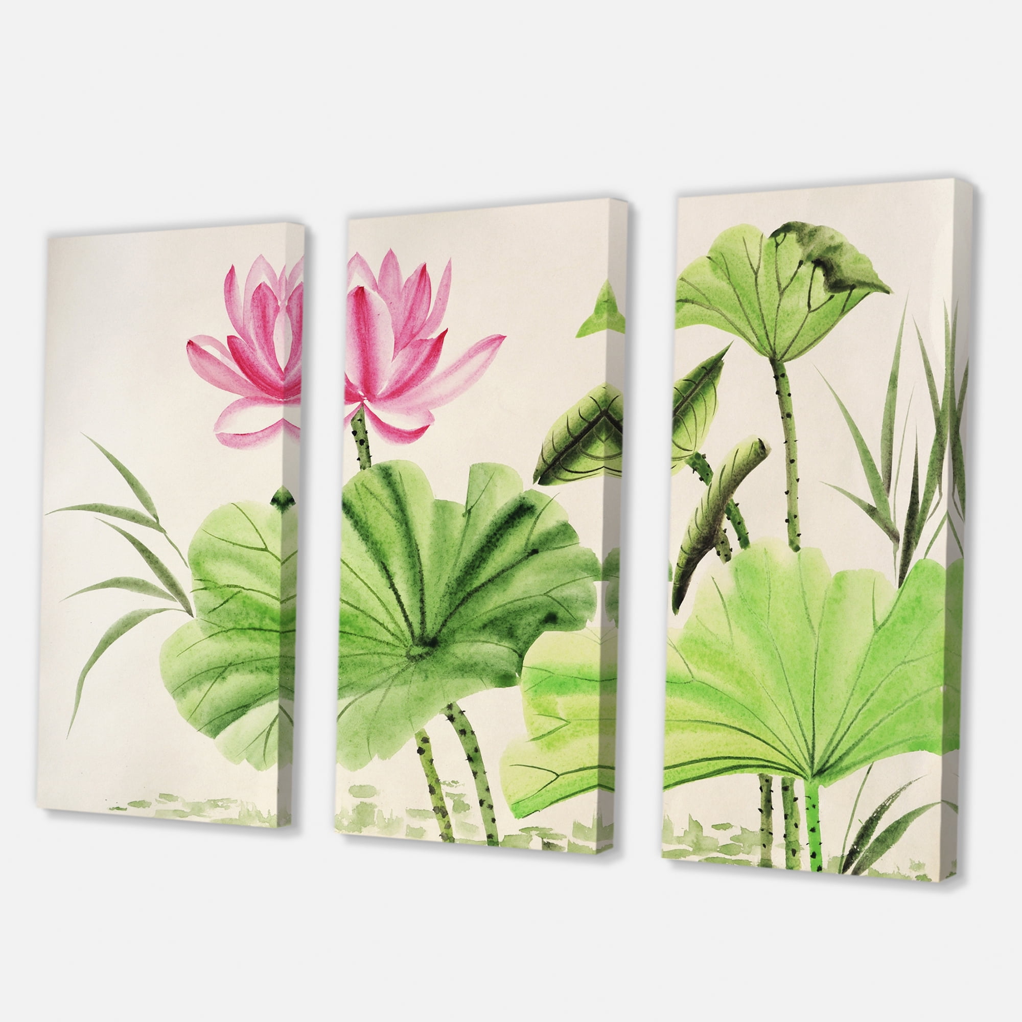 Designart ' Ancient Pink Lotuses In The Pond V ' Traditional Canvas Wall Art Print