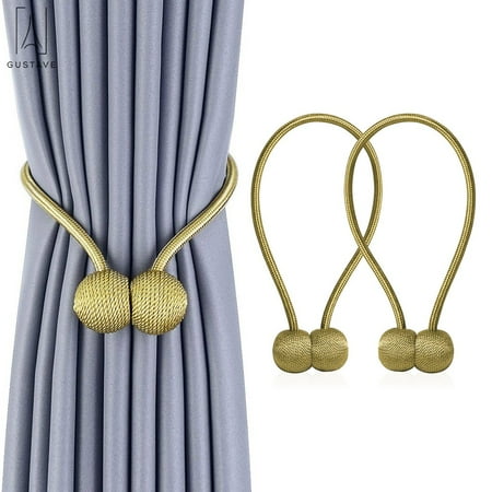 Tie Back Hardware GustaveDesign 2Pack/set Magnetic Curtain Hooks Rope Buckle Tie Backs Holdbacks Drape for Window Sheer and Blackout Drapries Gold ()