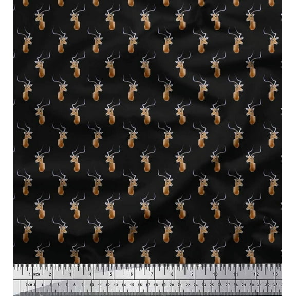 Soimoi Cotton Duck Fabric Reindeer Face Animal Printed Fabric 1 Yard 42 Inch Wide