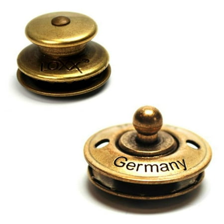 

Loxx & CS Osborne - Upper & Lower Part Antique Brass Snaps (Pack of 6) - for use with Handbags Guitar Straps Saddlebags Luggage Leathercraft Belts and More.