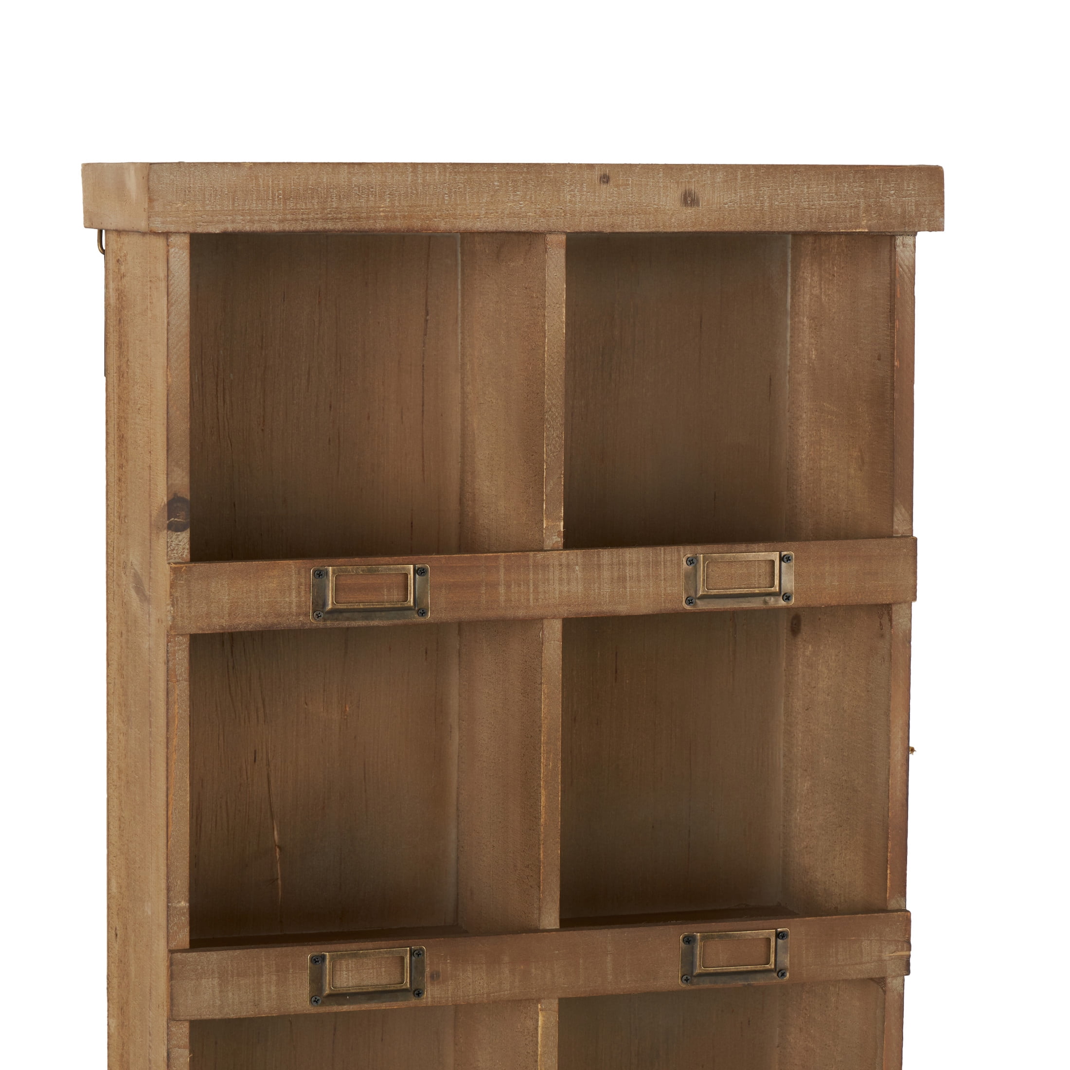 DecMode Rustic Bookcase Inspired Wood Wall Shelf with 10 Square Units and Brown Wood Grain Finish, 18"W x 42"H
