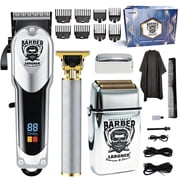 LARGNER 3-in-1 Silver Grooming Kit for Men, Cordless Barber Hair Clipper, Zero Gap Beard Trimmer & Foil Shaver with LED Display