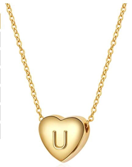 Tiny Gold Initial Heart Necklace-14K 