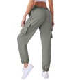 thumbnail image 3 of Women's Casual Cargo Pants Solid Color Drawstring Elastic Waist Multiple Pockets Joggers, Light Gray, XL, 3 of 4