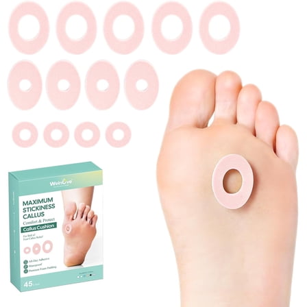 Welnove Corn Cushions for Toes - Callus Cushions with Water-Resistant Adhesive, Upgraded Adhesion, Provide Cushioning and Reduce Pain from Corns, Protects Foot and Toes(45 Count, Pink)