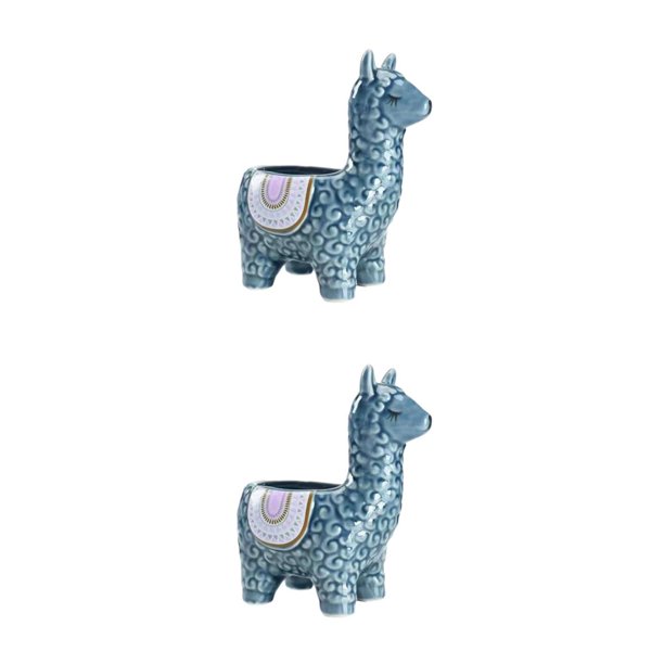 Macetas suculentas de cerámica Injueey Alpaca azul 2piezas