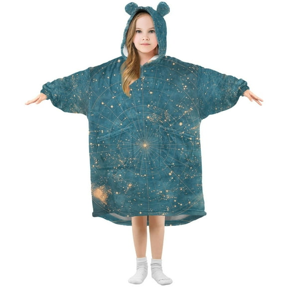 FORMRS Wearable Blanket Hoodie with Sleeves for Kids Cozy Flannel Sweatshirt, Star Map
