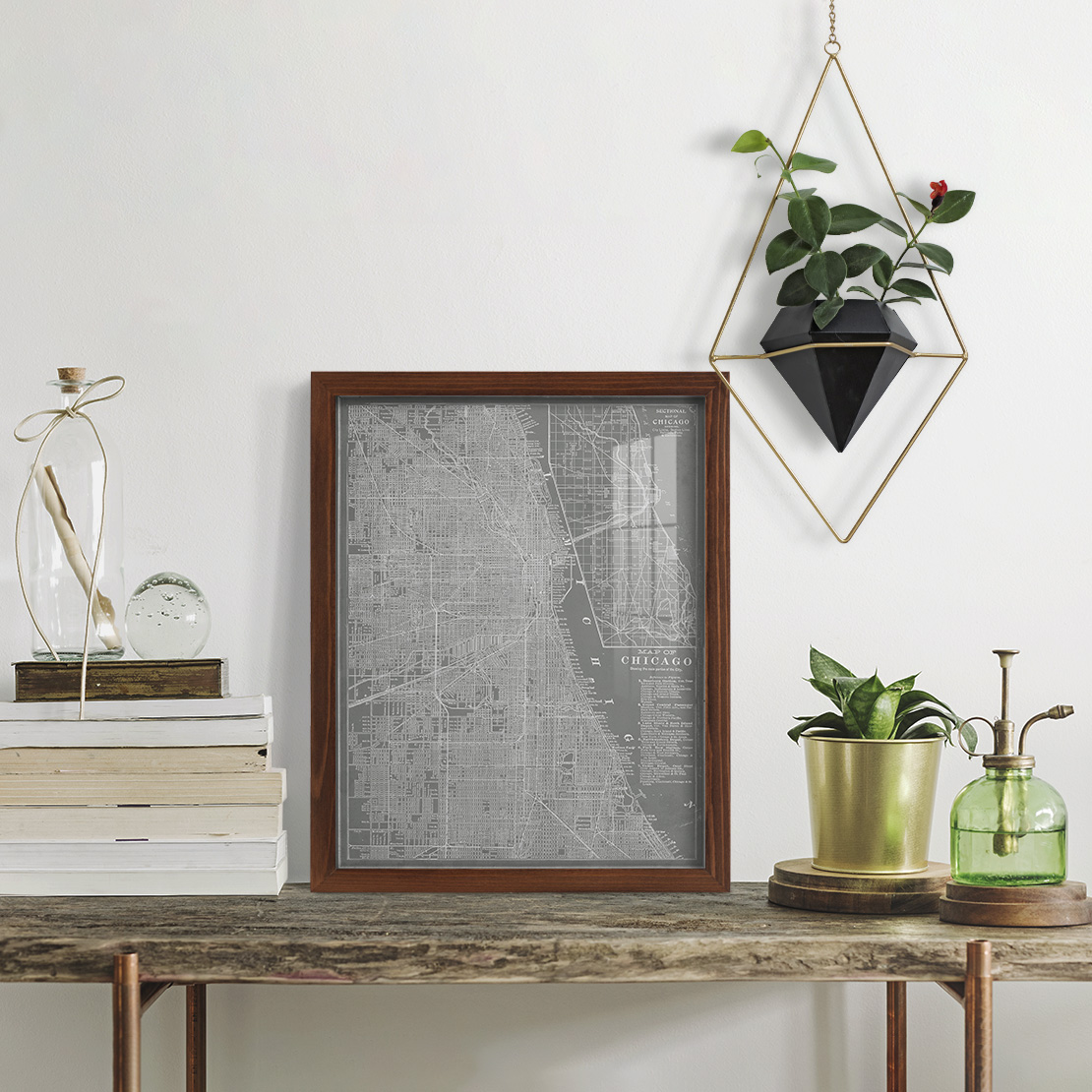City Map of Chicago -Framed Print w/glass-Chestnut
