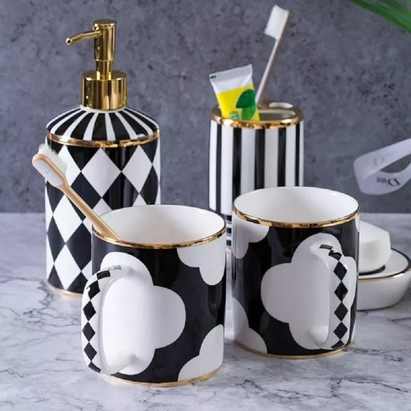 Watson Bathroom Accessories - Black and White Porcelain European Style Bathroom Accessory Set