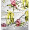 thumbnail image 1 of Soimoi White Cotton Voile Fabric Triangle,Leaves & Lily Flower Printed Fabric 1 Yard 56 Inch Wide, 1 of 1