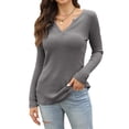 thumbnail image 2 of Spring Autumn Women Long Sleeved Solid Casual Cotton T-shirt, 2 of 5