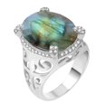thumbnail image 2 of Sterling Silver with Natural Labradorite and White Topaz Halo Ring, 2 of 3