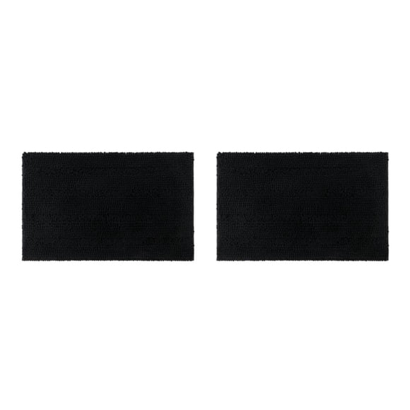 Yuarrent Alfombra Textura Limpieza fácil Lavable a máquina Sin desprendimiento Poliéster Absorbente Chenilla Negro Negro 2piezas