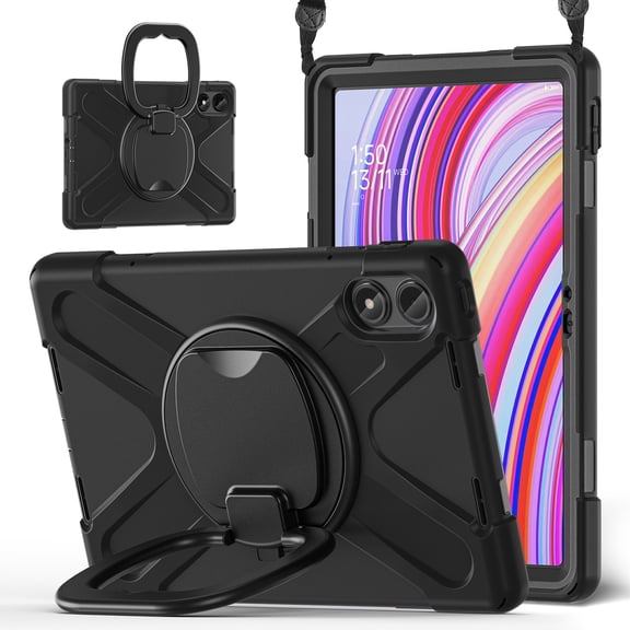 For Xiaomi Redmi Pad Pro/ Xiaomi Poco Pad 12.1 inch 2024 Case, 360 Rotatable Handle Stand, Shoulder Strap, Drop-Proof Design, Black