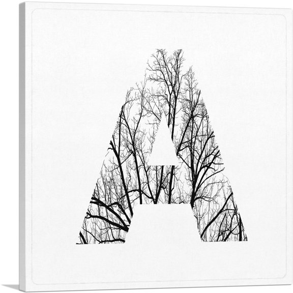 ARTCANVAS Tree Branches Alphabet Letter A Canvas Art Print - Size: 12" x 12" (1.50" Deep)