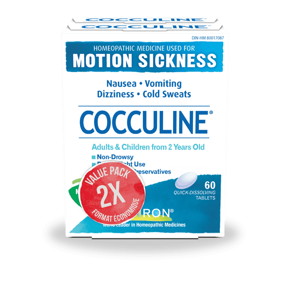 Boiron Cocculine Motion Sickness Homeopathic Medicine for Relief of Motion Sickness Symptoms (Nausea, Vomiting, Dizziness, Cold Sweats) 2x60 Tablets