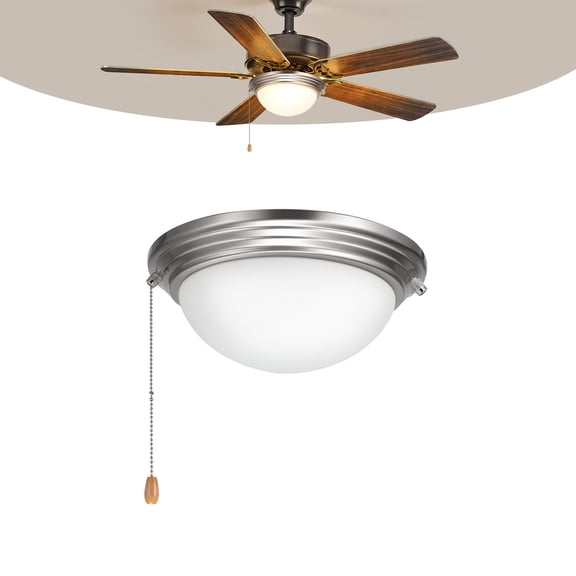 VEVOR Ceiling Fan Light Kit, 750lm 3000K Fan Light Kit with Pull Chain, 2 LED Bulbs, Modern Replacement Fixture for Living Room, Dining Room, Bedroom, Frosted Milk Glass Shade Brushed Nickel Finish