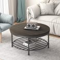 Round Coffee Table Rustic Wood Surface Top & Sturdy Metal Legs