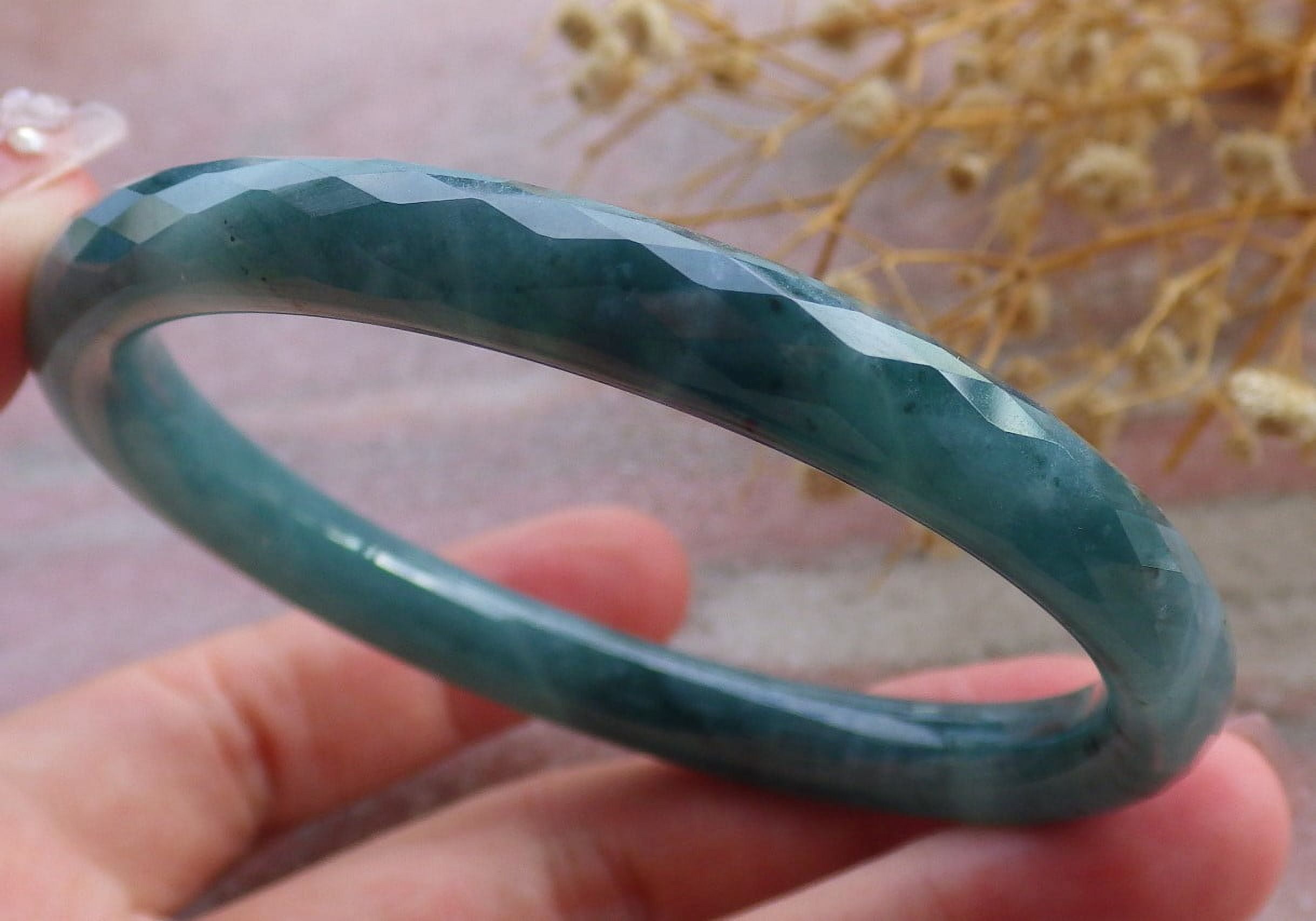 Icy Green Natural A JADE Jadeite Dia Cut Circle Bangle Bracelet 58 mm 682723 TN