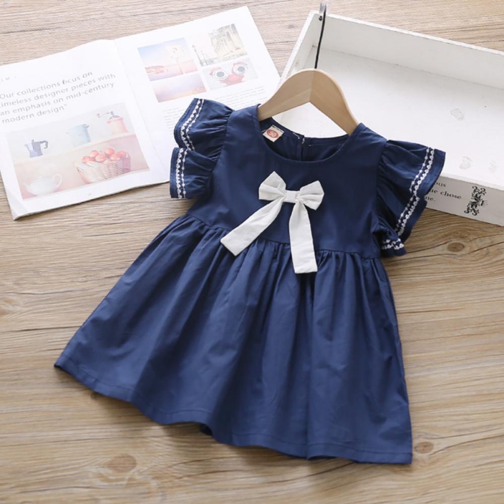 Kids Girls Summer Casual Fashion Baby Girl Short Sleeve Bow-knot Princess Dress Kids' Clothing Dresses Cotton Summer - image 3 of 6