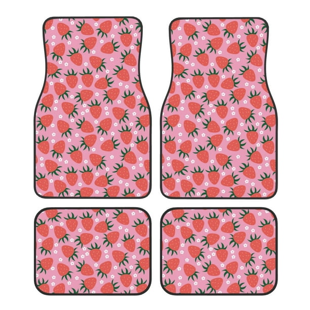 Fotbe Strawberry Juego de 4 Tapetes para Auto con Estampado – Alfombrillas de Goma Reforzada, Diseño Antideslizante, Protección para Todo el Año – Vehículos, Autos, Camionetas y SUVs