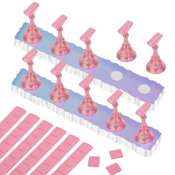 Soporte de uñas acrílico para decoración de uñas, soporte magnético para práctica de puntas de uñas, 54 piezas de masilla adhesiva reutilizable para pintura DIY, kit de soporte para uñas (rosa Aurora)