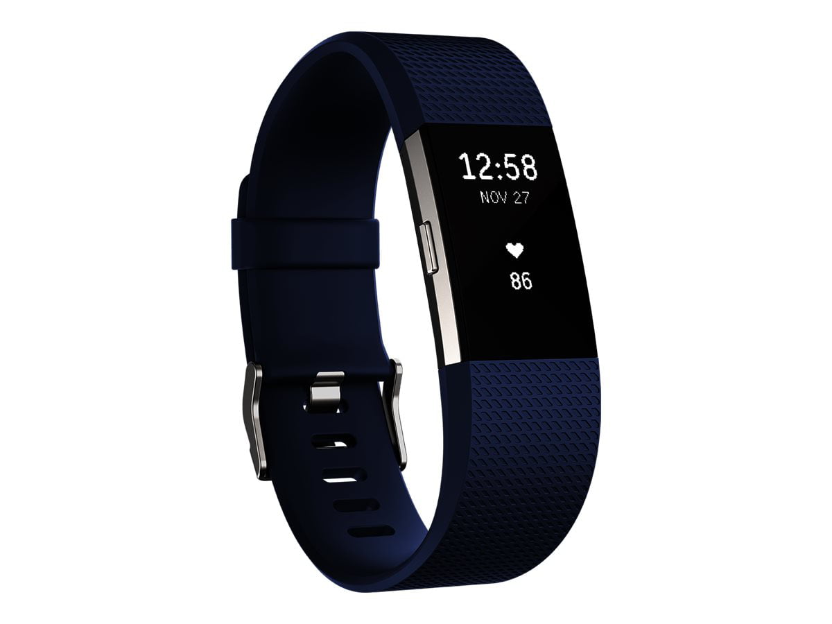 Fitbit Charge 2 - Silver - activity tracker with band elastomer - blue - band size: L monochrome - Bluetooth - 1.23 oz -