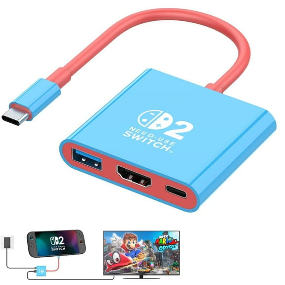 Prociv Switch 2 TV Dock, Replacement for Nintendo Switch 2 Dock Support 4K/60HZ HDMI Output/USB3.0 Port/PD 100W(Red Blue)