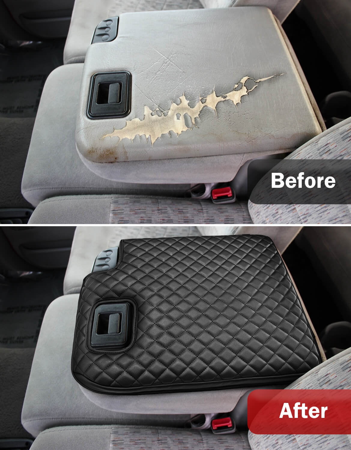 KBH Center Console Cover for 1999-2001 Ford F250 F350 F450 Super Duty with Jump Seat Console, Black Leather Armrest Cushion Pad for F250 Accessories