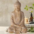 thumbnail image 2 of Big Buddha Statue, 19 " Tall, Seated Figurine, Padmasana Pose, Light Brown with White Patina, Resin, 2 of 6