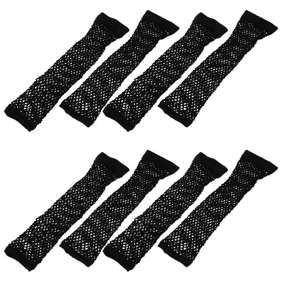 WRISTBIQUE 4 Pair Fish Net Gloves Fingerless Black Gloves Cosplay Polyester Breathable for Female Performers Stage Show