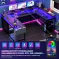 thumbnail image 2 of Towallmark U-Shaped Computer Desk with Power Outlets & LED Lights, 79 Inch Reversible L-Shaped Office Workstation with Full Monitor Stand, Spacious Corner Desk for Home Office & Gaming– Gray Oak, 2 of 6