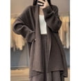 thumbnail image 3 of Cárdigan de punto coreano de otoño e invierno de longitud media a larga para mujer, suéter grueso de color sólido y cuello suelto, 3 of 5