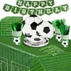 171-Piece Soccer Party Decorations, Serves 24 Sports-Themed Birthday Party Supplies with Plates, Napkins, Cups, and Green Cutlery Set, Tablecloth, and Banner Included