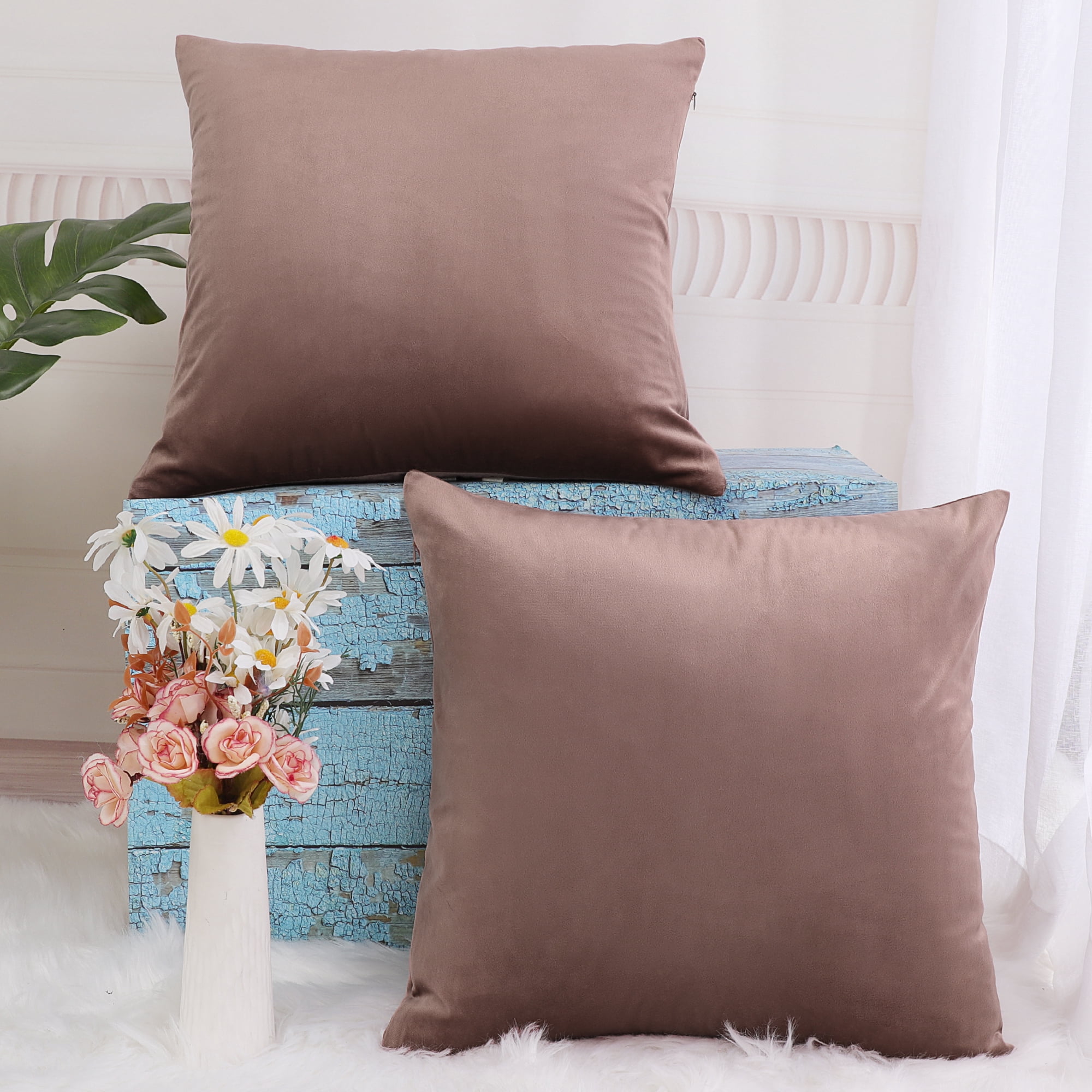 Unique Bargains Velvet Decorative softCushion Throw Pillow Cover 18" x 18" Dark Pink