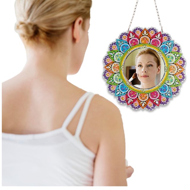 Espejo de pintura de diamante 5d, espejo cosmético de mandala, colgante de diamante de un solo lado con forma de cristal, punto acrílico