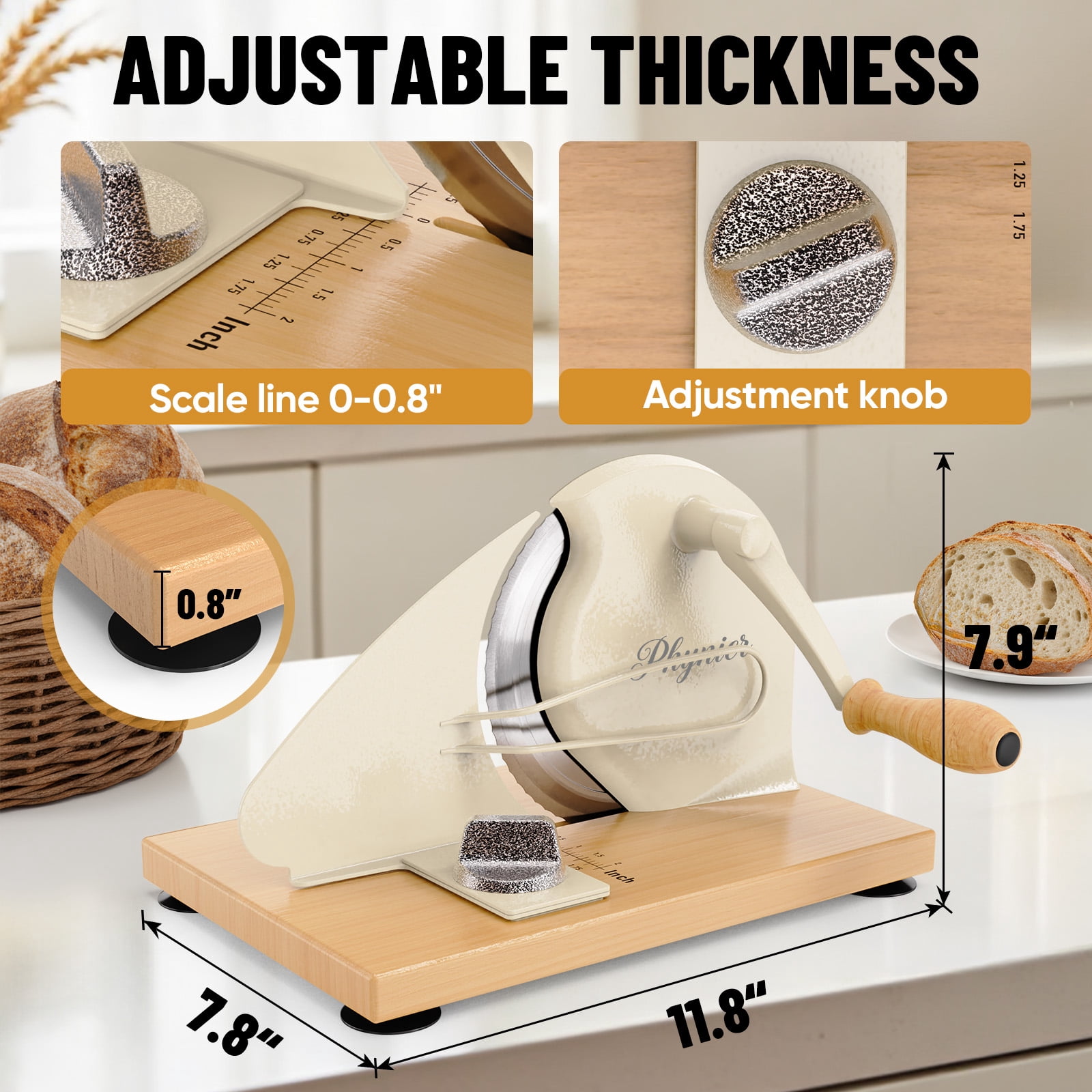 Upgrade Manual Bread Slicer for Homemade Bread, Sourdough Slicer with Hand Crank, Metal Guide Rail, Non-Slip Suction Base & Sharp Blade, Adjustable Thickness and Evenly Slicing