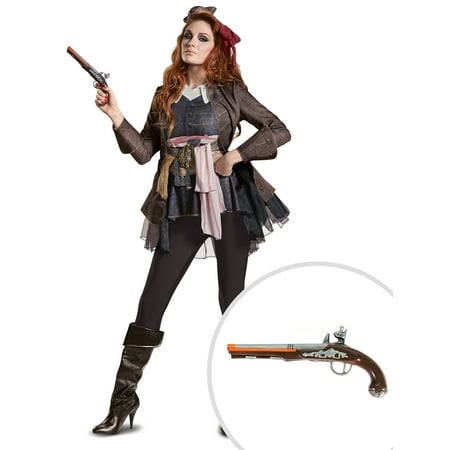 Pirates of the Caribbean 5 Captain Jack Female Deluxe Adult Costume and Jack Sparrow Pistol
