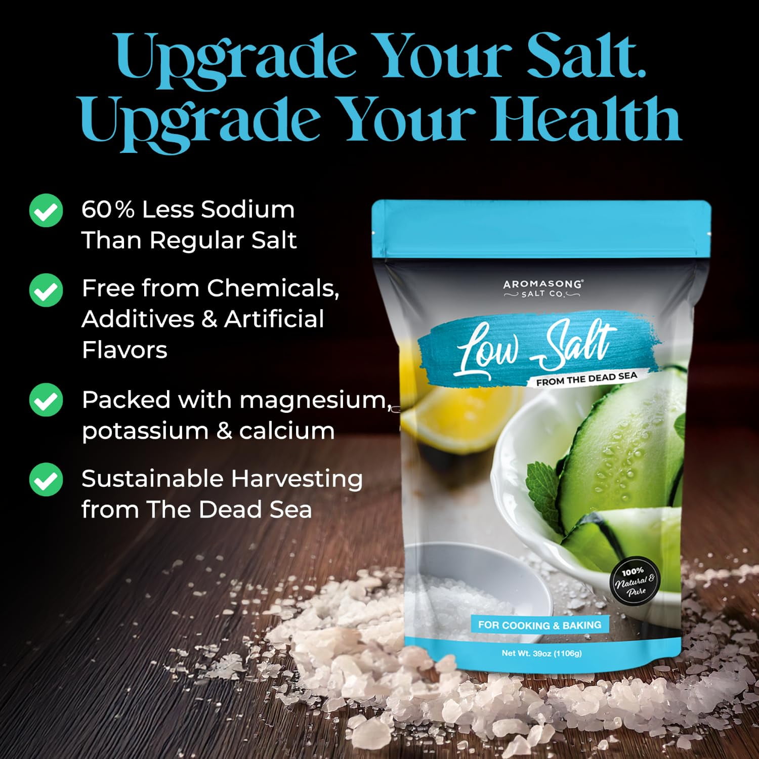 Aromasong Low Sodium Sea Salt  100% Natural 68% Less Sodium 5 lb Bag
