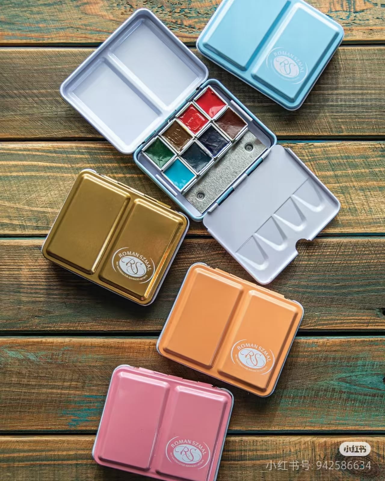 Roman Szmal Artists Mini Metal Pink Box 8 Half Pans Solid Watercolors Set