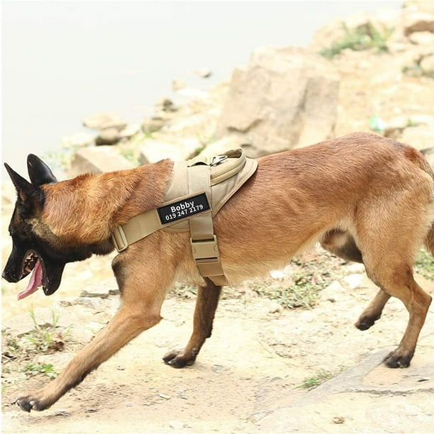 Custom Tactical Dog Harness with Personalize Name and Phone Number Tag Adjustable Training Vest for Medium Large Pets Khaki S Walmart