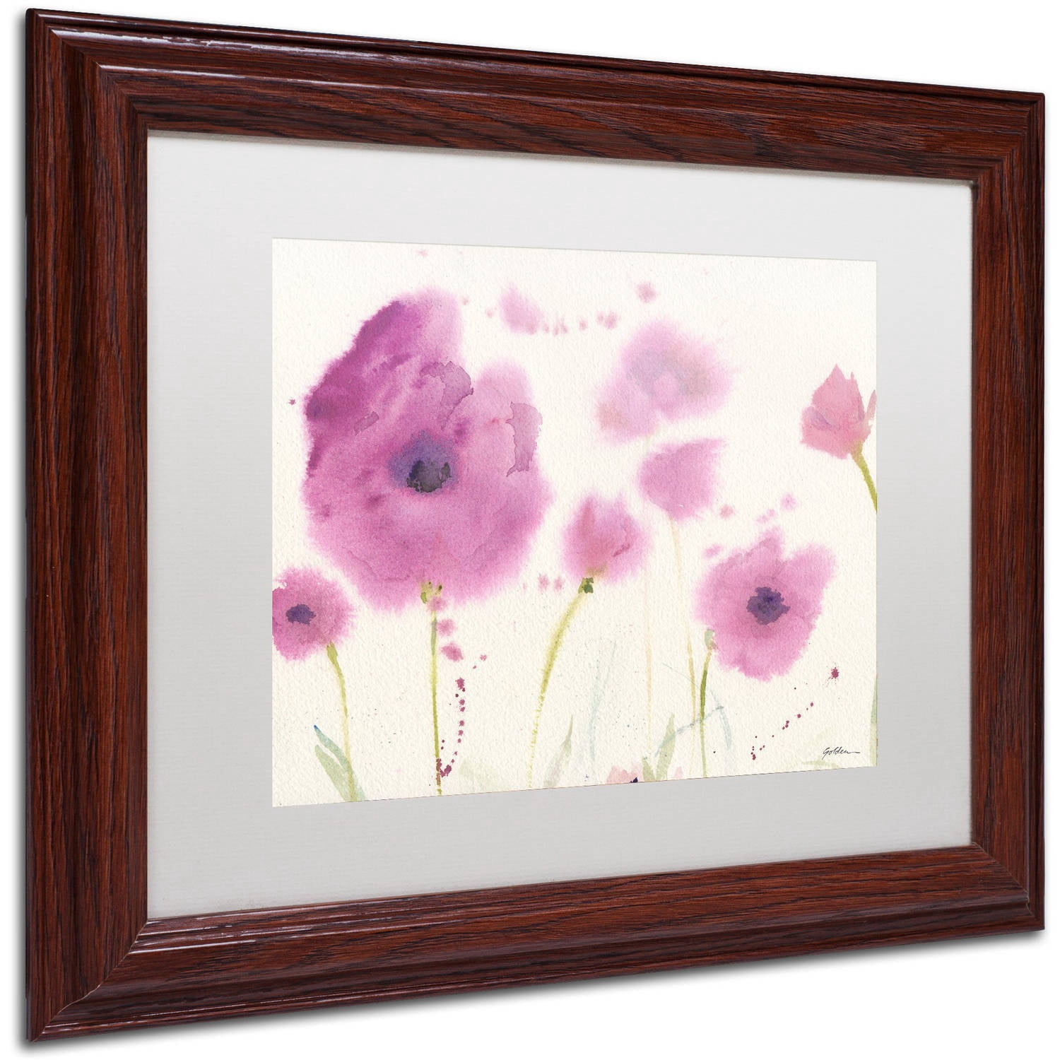 Trademark Fine Art "Purple Poppies" Canvas Art by Sheila Golden, White Matte, Wood Frame
