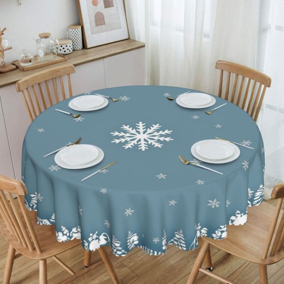 Winter Snowflake Village Scene Round Tablecloth Waterproof Table Cloth Stain and Wrinkle Resistant Washable, Decorative Fabric Table Cover for Dining, Party and Camping